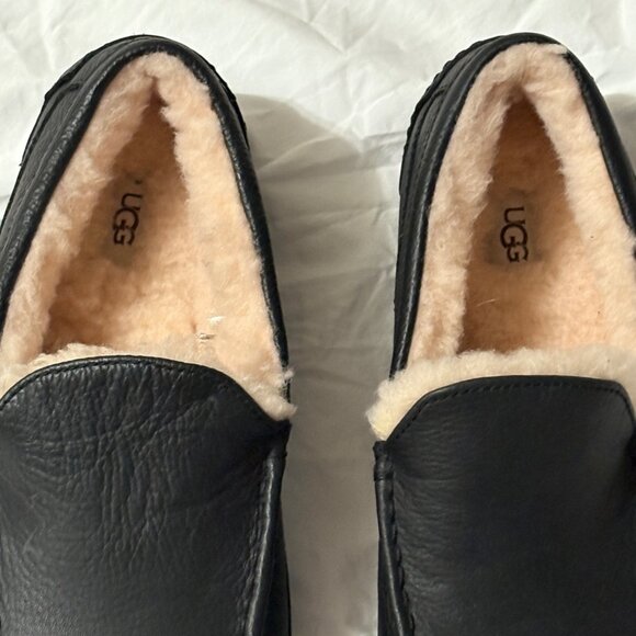NWOT Mens UGG Ascot Leather Slippers Black Sheepskin Indoor/Outdoor Sole 14 - Picture 9 of 12